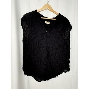 American Colors Alex Lehr Black Crinkle Gauze Cotton Button Top Size M
